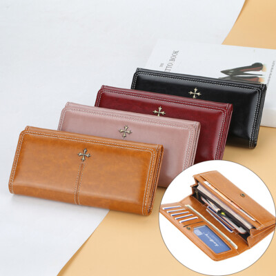 Women's Leather Clutch Bag Large-capacity Foldable Wallet ID Card Holder Purse