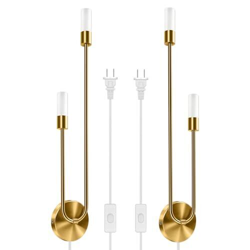 KMU Gold Wall Sconces Set of 2 Plug in Wall Sconce Indoor Light Fixture 28.75  - Picture 1 of 7