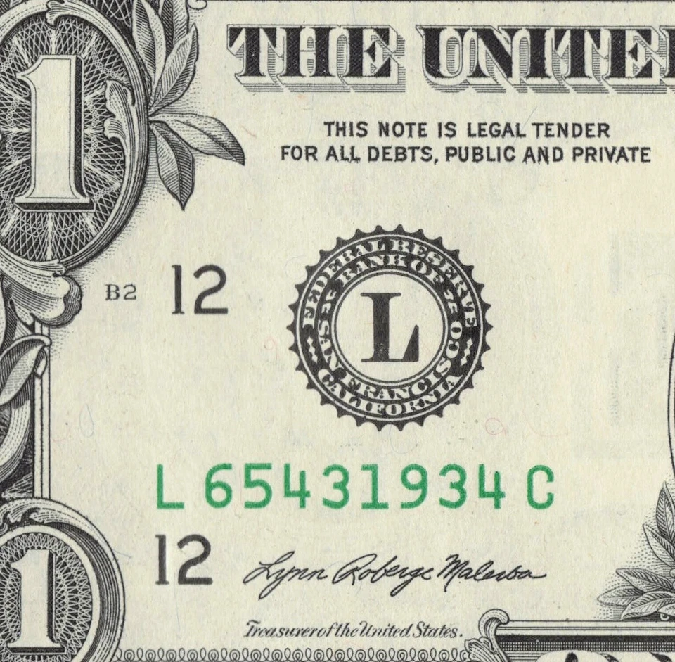 Four Digit Ladder Fancy Serial Number One Dollar Bill L65431934C Year Note 1934 - Image 3 of 4