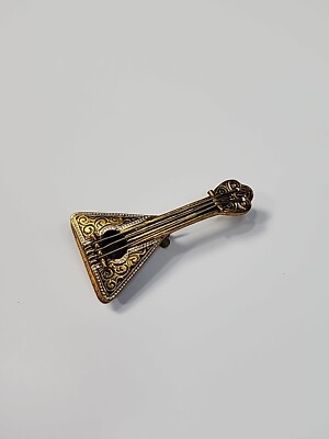 Balalaika Guitar Pin Brooch Stringed Musical Instrument Gold & Silver Colors