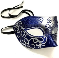 Silver Blue Masquerade Ball Mask Pair Cosplay Prom Dance Birthday Party Wear