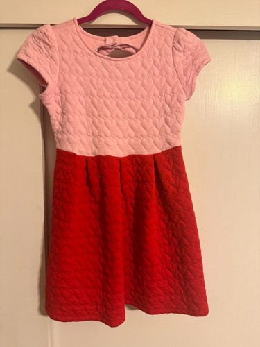 JANIE & JACK GIRLS PINK RED SHORT SLEEVE QUILTED DRESS SZ 12