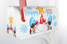 Mailbox Magnet Partial Cover Whimsical Snowman Happy New Year with 4 Snowflakes