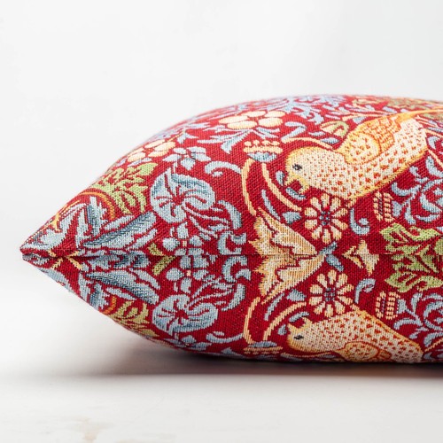 William Morris Vintage Strawberry Thief Tapestry Extra-Large Cushion in Red. - Picture 2 of 4