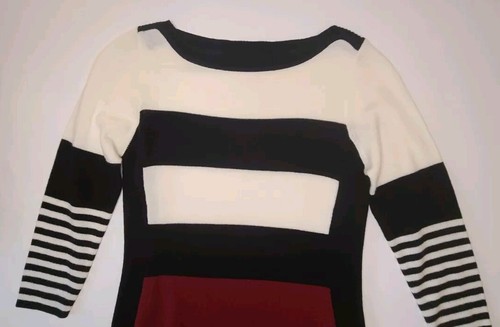 Studio One New York Knit Midi Dress 3/4 Sleeve Red/Black/White Women's SZ Small - Picture 3 of 7