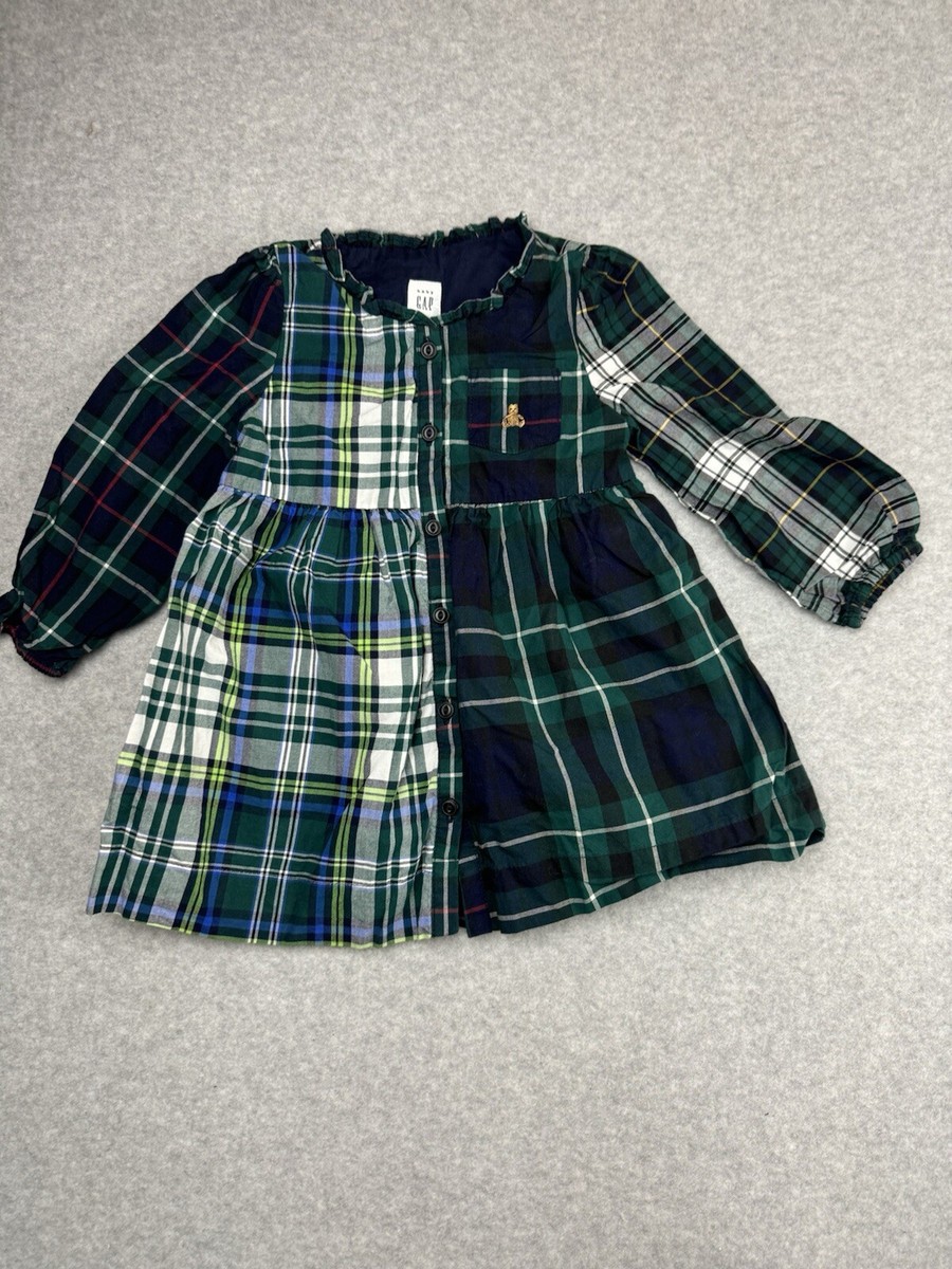 Gap Baby Girls 18-24 Months Christmas Plaid Dress Green Long Sleeve Tartan  Mixed