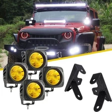 AUXBEAM 4"INCH Spot LED Light Driving Pods +2-Deck Bracket For Jeep Wrangler JK