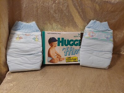 Huggies Diapers For Him 2 Pack Storytime Designs Sample W/Box Blue 1990 READ