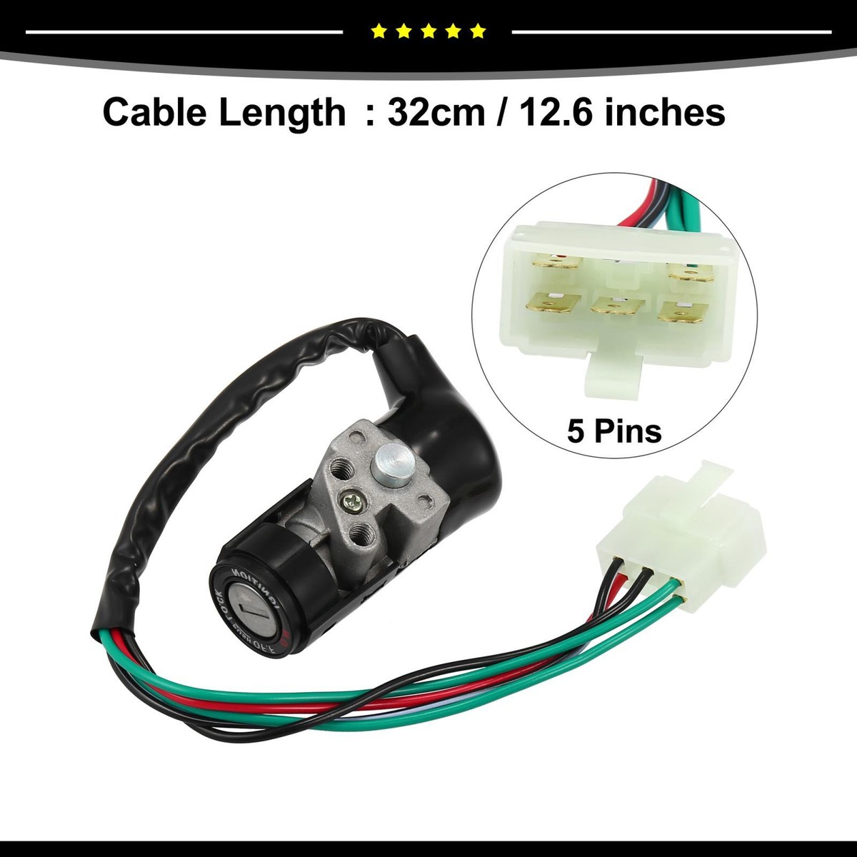 Motorcycle Scooter Security 5 Wires Ignition Switch Lock Set fit