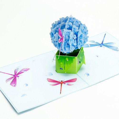 Hydrangea & Dragonfly Pop Up Card - Picture 2 of 3