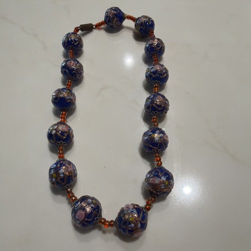 Antique Venetian Murano wedding cake glass bead necklace multicolor 14”