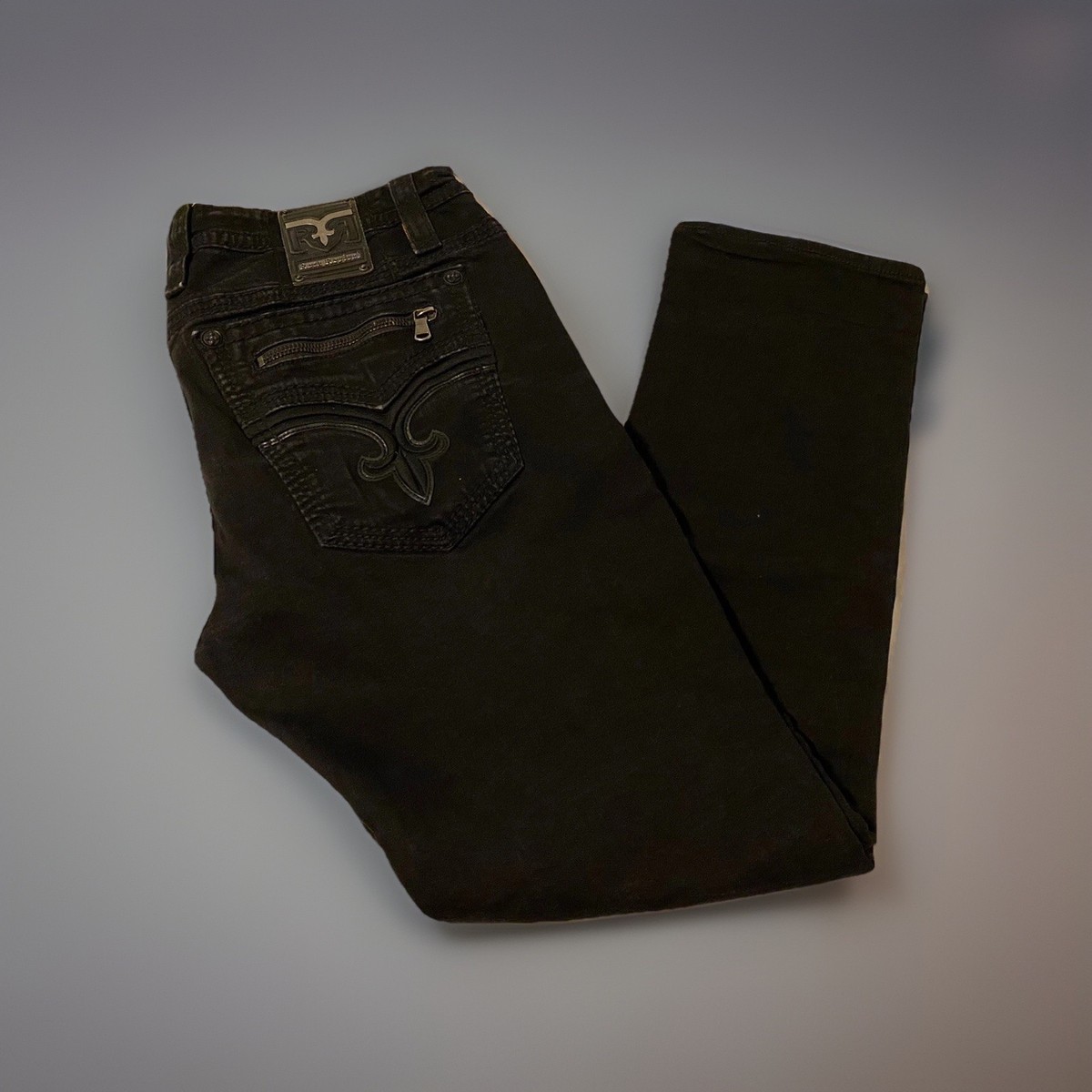 Rock Revival Black Newt Biker Straight Leg Jeans Mens Sz 40x31
