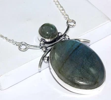 925 Silver Plated Trending Fiery Labradorite Necklace Gemstone 17" JW