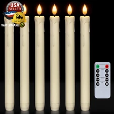 6 Pcs Flameless Taper Candles with Remote, Timer, Dimmer, Ivory Battery Operated