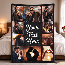 Personalized Photo Text Throw Blanket Gift for Couple Family