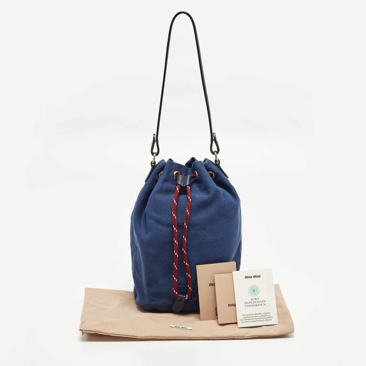 Miu Miu Drawstring Blue Denim Bucket Bag | eBay