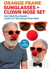 ORANGE FRAME SUNGLASSES + 2.5” JUMBO SPONGE CLOWN RED NOSE Costume Eye Glasses