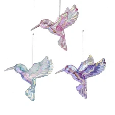 New Kurt Adler 3 Different Acrylic Iridescent Hummingbird Ornaments T2599