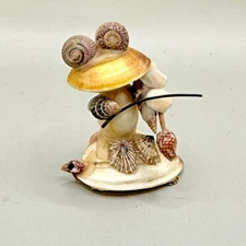 Vintage Sea Shell Frog Figurine Musician Playing Fiddle Sculpture Handmade