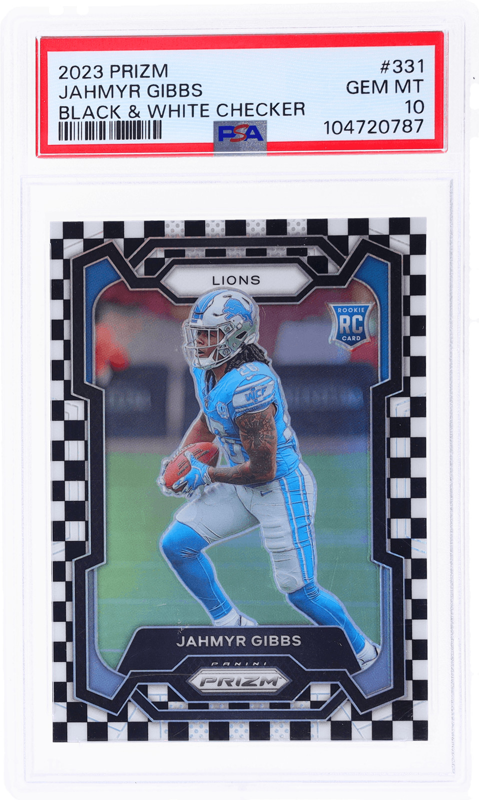 2023 Panini Prizm Jahmyr Gibbs Black and White Checker #331 PSA 10 Rookie RC