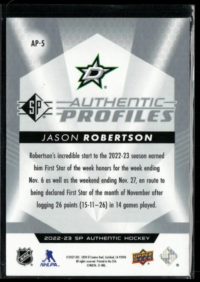 2022-23 SP Authentic Authentic Profiles Silver Spectrum #AP-5 Jason Robertson - Image 2 of 2