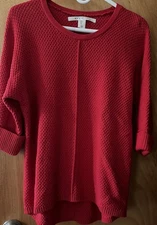 Max Studio Knit Top Red 3/4 Sleeves 100% Cotton Crew Neck Women’s Size L