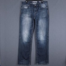 BKE Tyler Jeans Mens 34L Fits 34x33 Blue Distressed Straight Leg Denim