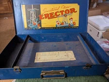RARE 40'S blue #7 1/2  A.C. GILBERT ERECTOR SET BOX DESCENT INNER LABLES 2 RESTO