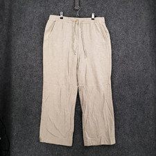 Talbots Pants Women 14 Beige Linen Blend Ankle Wide Leg Pull On Mid Rise Trouser