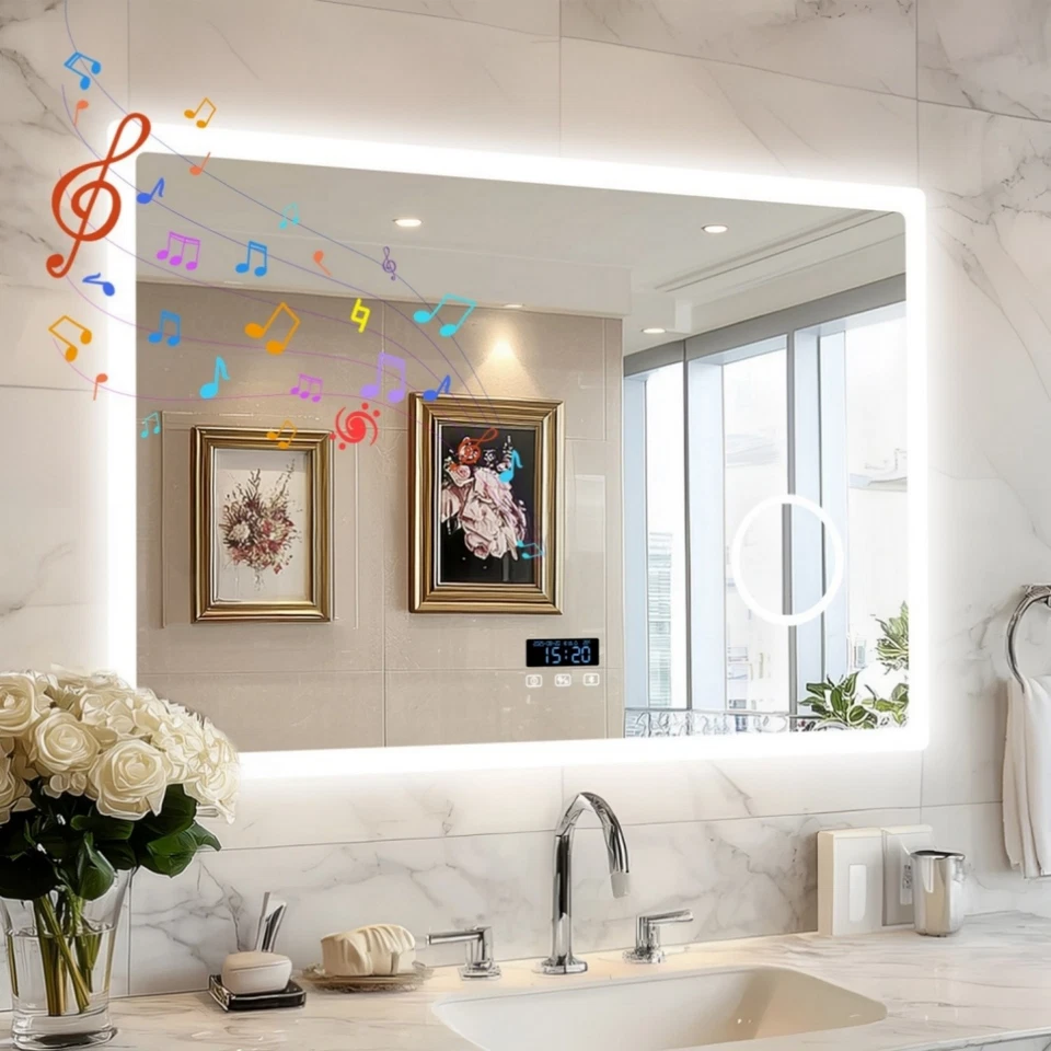 Bluetooth Lighted Bathroom Mirror 3X Magnifying Glass Dimmable LED Makeup Mirror - Image 3 of 4