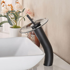 Waterfall Bathroom Faucet Glass Single Handle Solid Brass Basin Lavatory Vessel