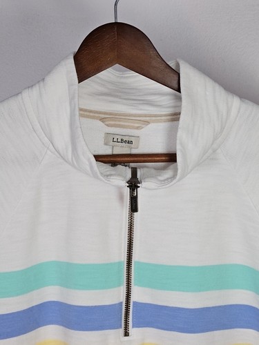 LL Bean Sweatshirt Womens Striped 1/4 Zip Pullover Pastel Stripes Size XL - Picture 3 of 9