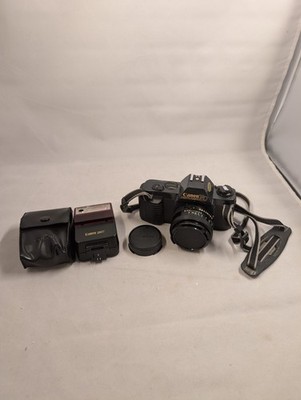 Canon T50 35mm Film Camera w/ 50mm f/1.8 Lens + Speedlite 244T