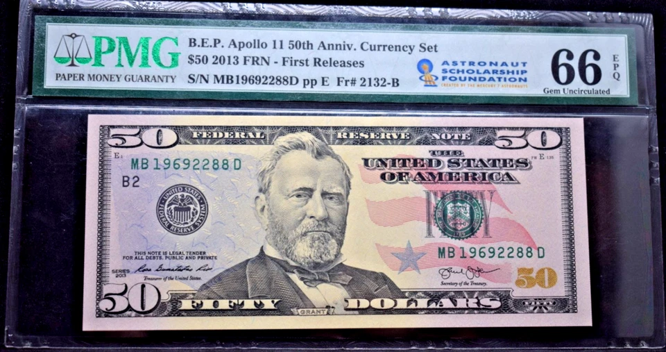 PMG BEP APOLLO 11 50TH ANNIV, CURRENCY SET $50 2013 FRN- FIRST RELEASES - Image 2 of 4