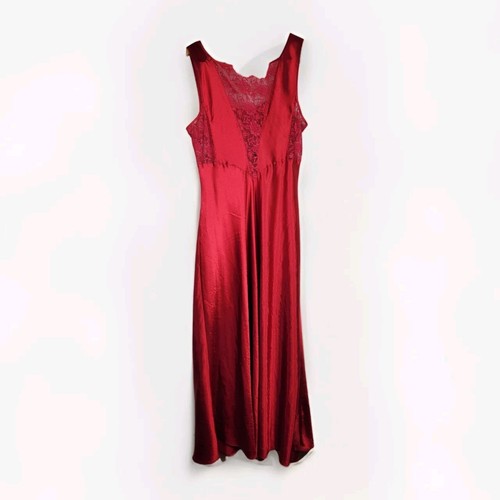 Cabernet VTG Lace Satin Long Sleep Gown Size Large Red Budiour Feminine - Picture 3 of 10