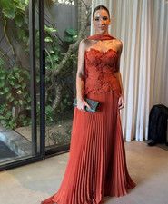 Bella Strapless Evening Prom Dresses Pleated Gowns Floor-Length Robes De Soir e