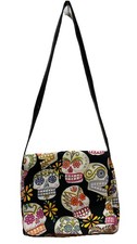 VTG Sugar Skull Goth Fabric Purse Made In USA Rare Glitter Dia De Los Muertos