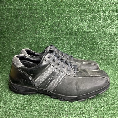 Sketchers Relaxed Style Leather Athletic City Walk Black Gray Mens Size 10