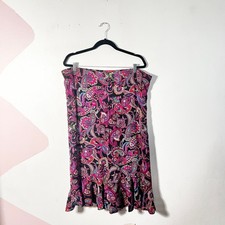 Vtg Y2k 2000s Midi Skirt Size Large Pink Paisley Ruffles Fairycore