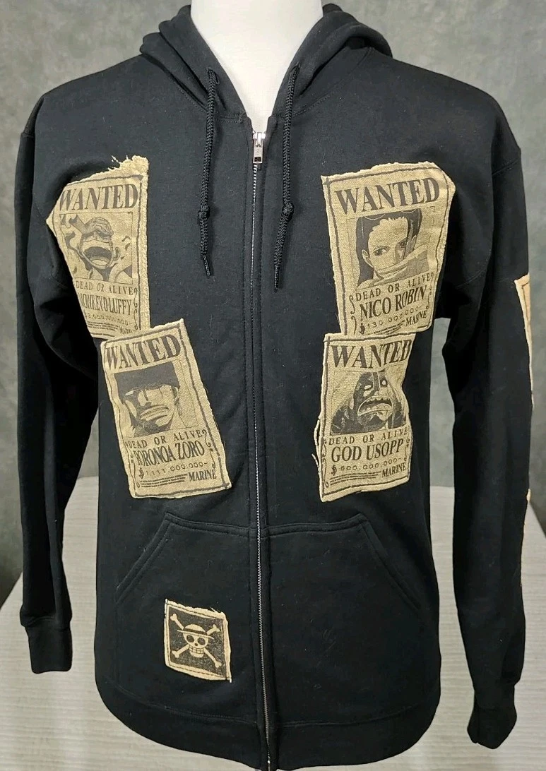 One Piece Ripple Junction Hoodie Men Medium Black Wanted Posters Full Zip Fleece