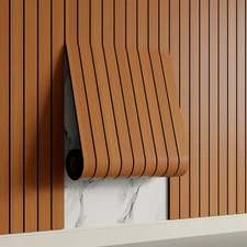 PVC Slat Wall Panel Peel and Stick 236"x 15.7" Faux Wood Slat Panel Artificia...