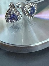 10k White Gold Tanzanite & Diamond Stud Earrings New with tags