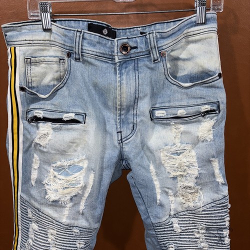 Focus Jeans Mens 34X32 Blue Straight Distressed Light Wash Denim Mid Rise Adult - Picture 2 of 8