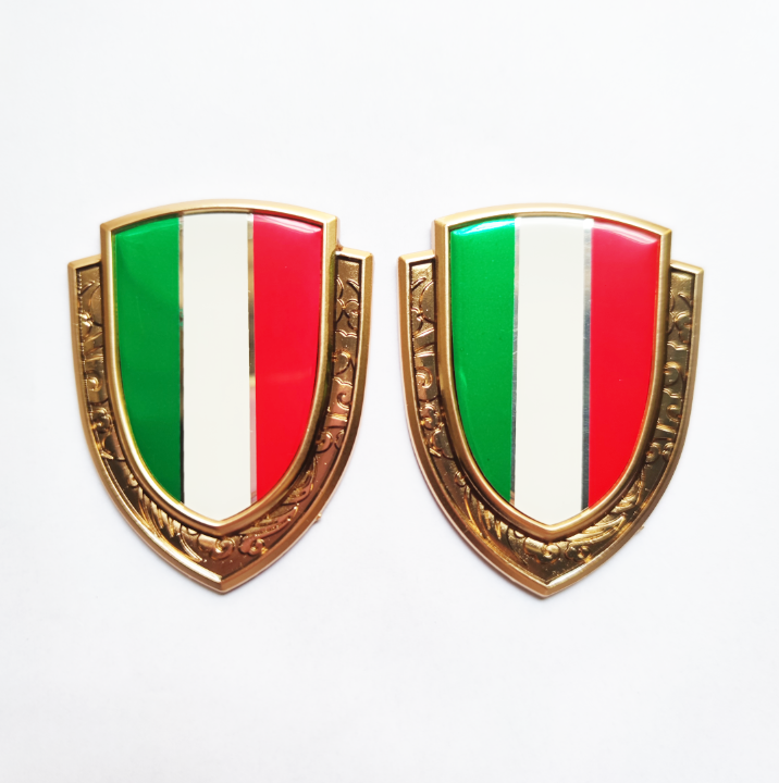 2pcs Gold Metal Italy Italian Flag Car Fender Door Side Emblems