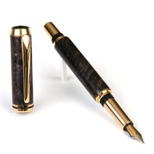 Baron Fountain Pen - Gray & Black Maple Burl, Titanium Gold Plated