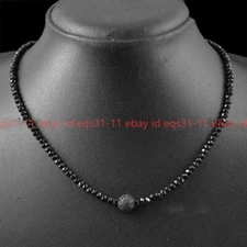 Natural 2x4mm Faceted Black Agate & Lava Stone Gemstone Beads Necklace 14-32'' A