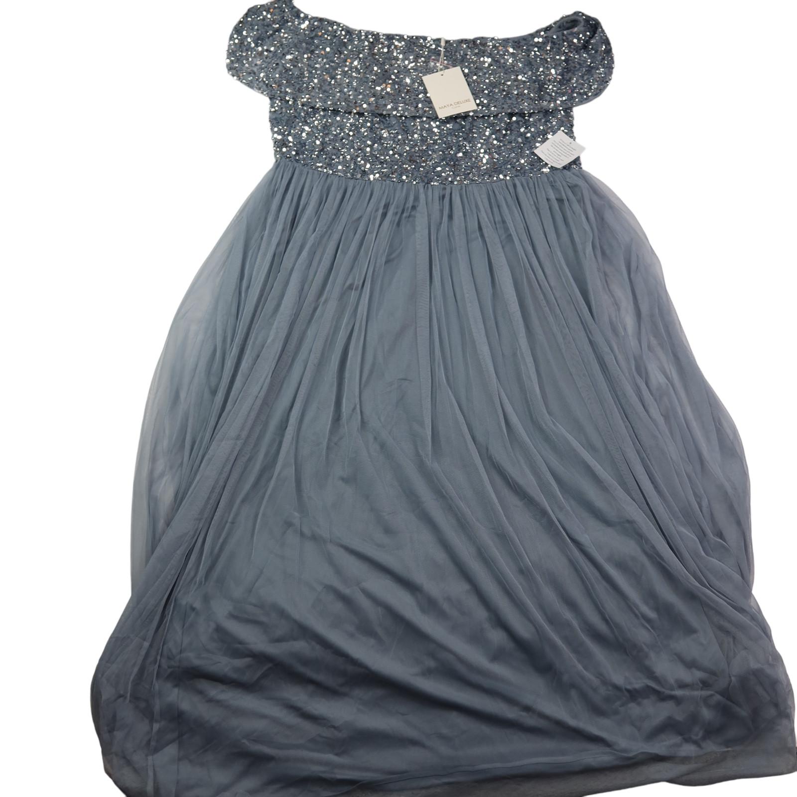 Maya Deluxe Women's Bardot Dress Maxi Embellished Hight Empire Waist. 26 UK