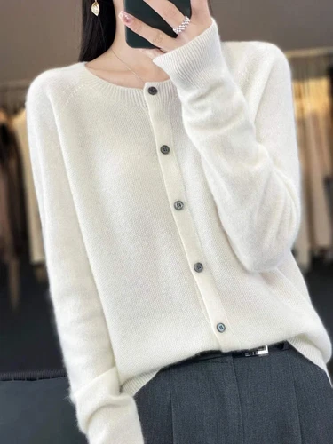 Long Sleeve 100% Merino Wool Sweaters Cashmere Cardigan Spring Autumn Women O-Ne - Picture 43 of 84