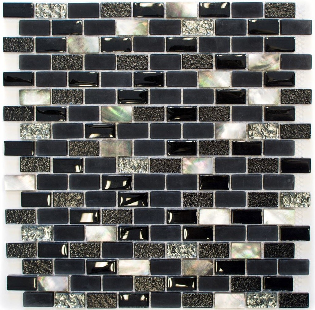 Mosaïque rectangle pierre verre gris argent brun clair bain