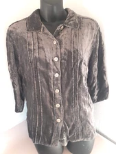 J. Jill Crushed Velvet Shirt Button Down Rayon 3/4 Sleeve Taupe Womens Med